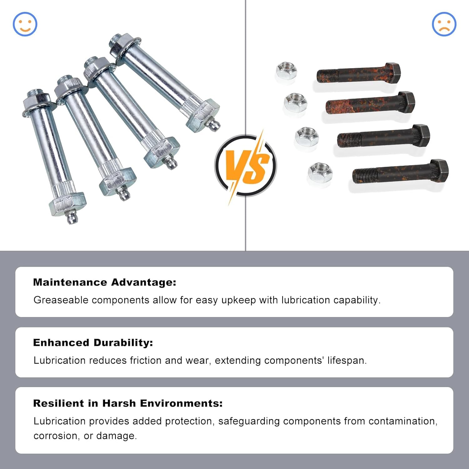9/16 x 3 Greaseable Trailer Axle Spring Bolts, Shackle Spring Bolt Kit, Trailer Suspension Parts (14 pcs)