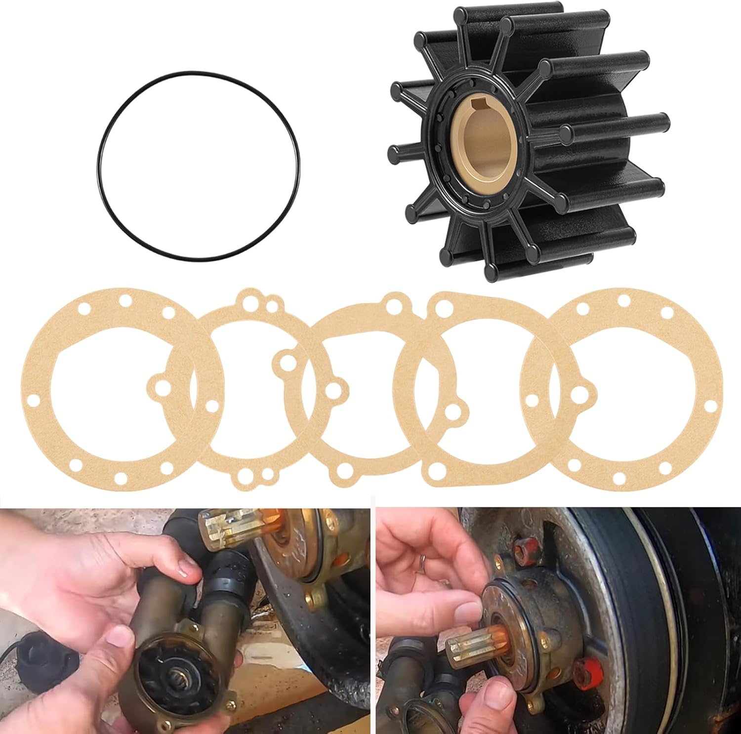 09959K-SHW 12 Blade Impeller Kit for Sherwood Water Pumps G1 G2 G15 | Flexible Neoprene Rubber • Marine Engine Cooling • Replaces OEM 18838-0001 & 09-701B-1 • Gasket & O-Ring