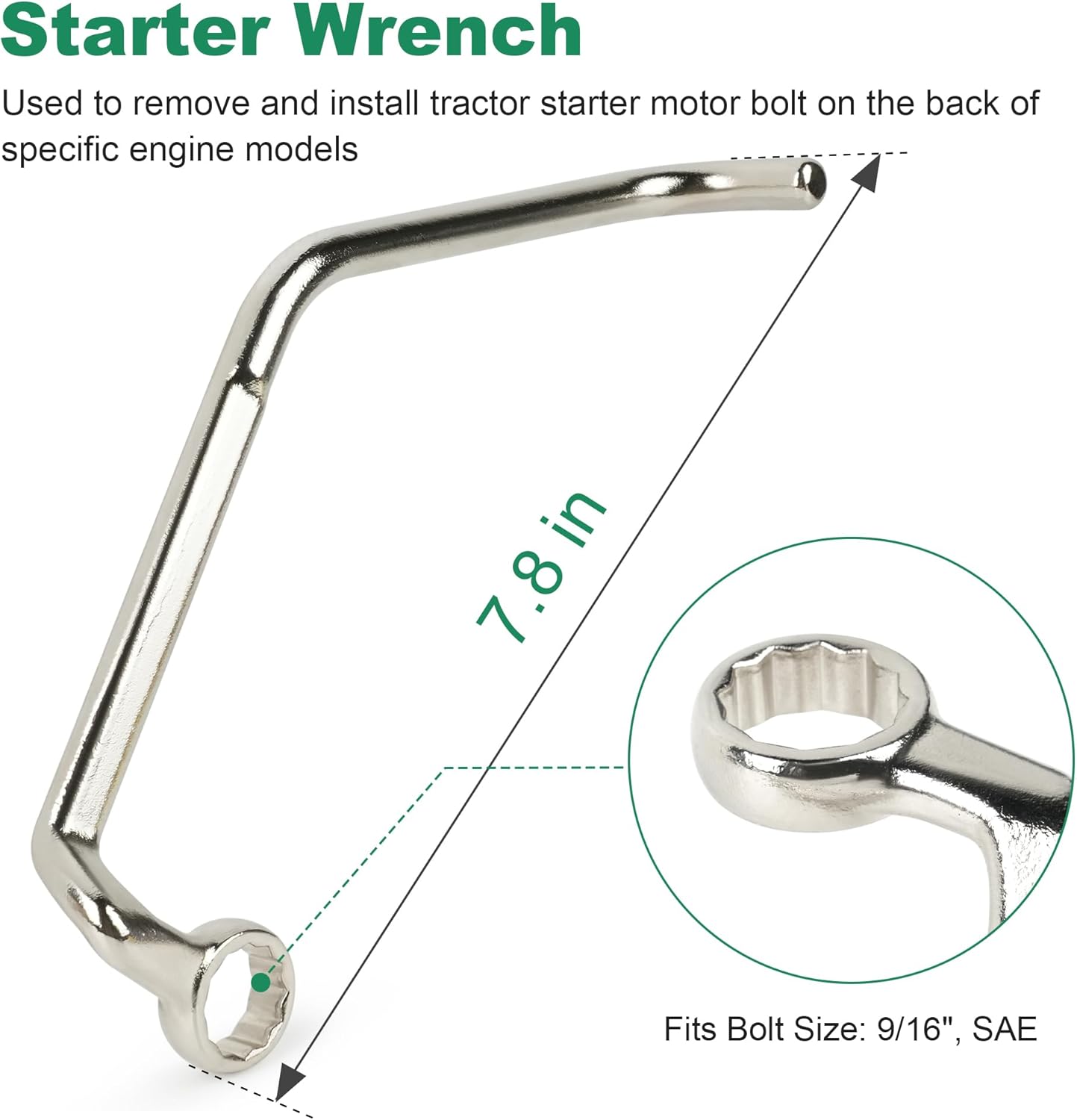 Starter Wrench 9/16" Motor Mounting Bolt Special Repair Tool JDE80 for John Deere Tractors 3029 4024 4039 4045 5030 6059 6068 6076 6081 6090 6105 6125 6135 6466 Engines
