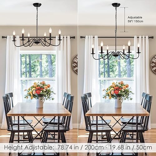 Miniatura 5 de YCZHCC Candelabro negro de 6 luces para decoración de comedor, estilo rústico industrial moderno para dormitorio, cocina, sala de estar, vestíbulo,