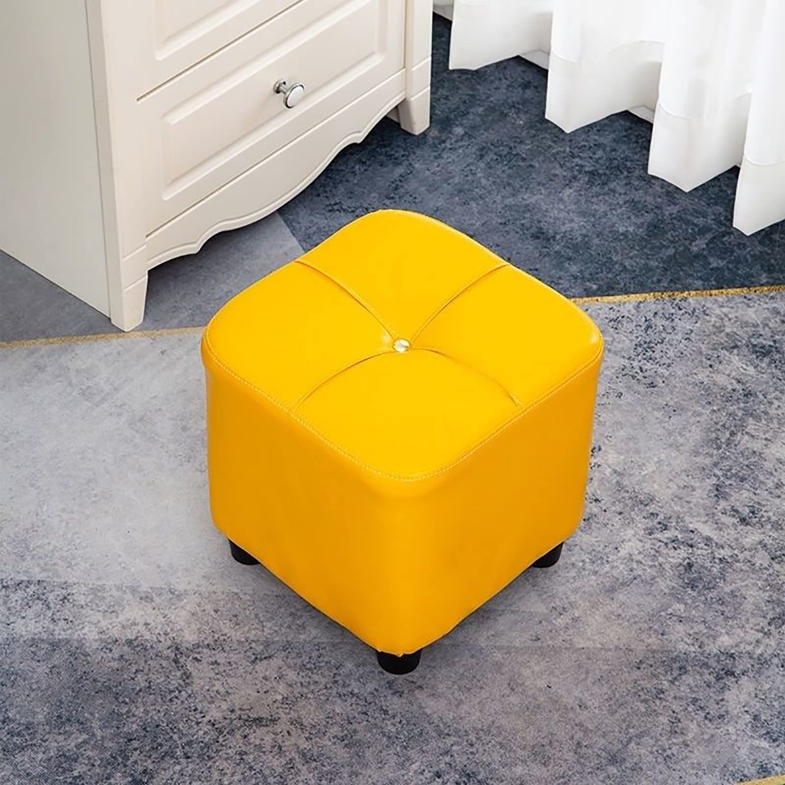 Repose-pieds simili cuir salon petit pouf mousse chambre tabouret bas 25cm E