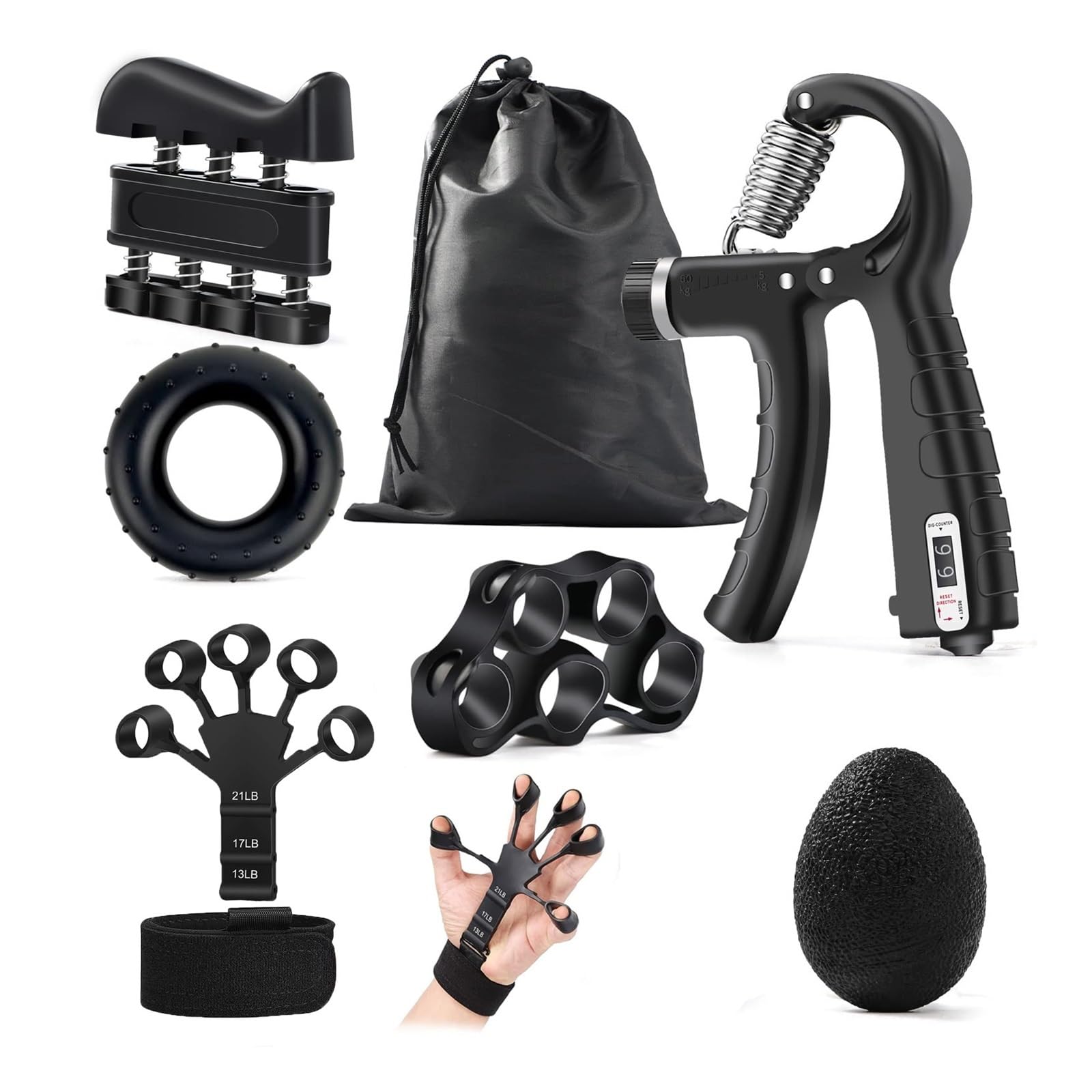 FLYIODFCXV Wrist trainer, 5-60Kg with Finger Exerciser Hand for Muscle Building and Injury Recover(6pcs set-black)