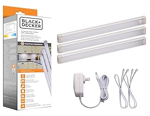 BLACK+DECKER LED Under Cabinet Lighting Kit, 3-Bars, 9 Inches Each, DIY Tool-Free Installation, Warm White, 2700K, 1080 Lumens, 15 Watts, Home Accent (LEDUC9-3WK)