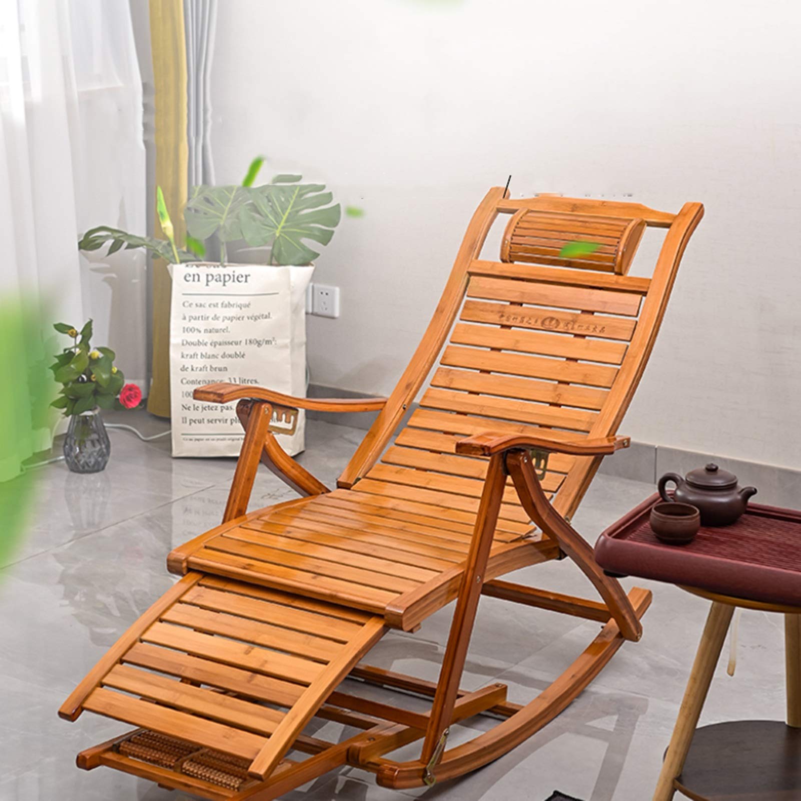 Amazon.co.jp: 竹製ロッキングチェア 調節可能なラウンジチェア