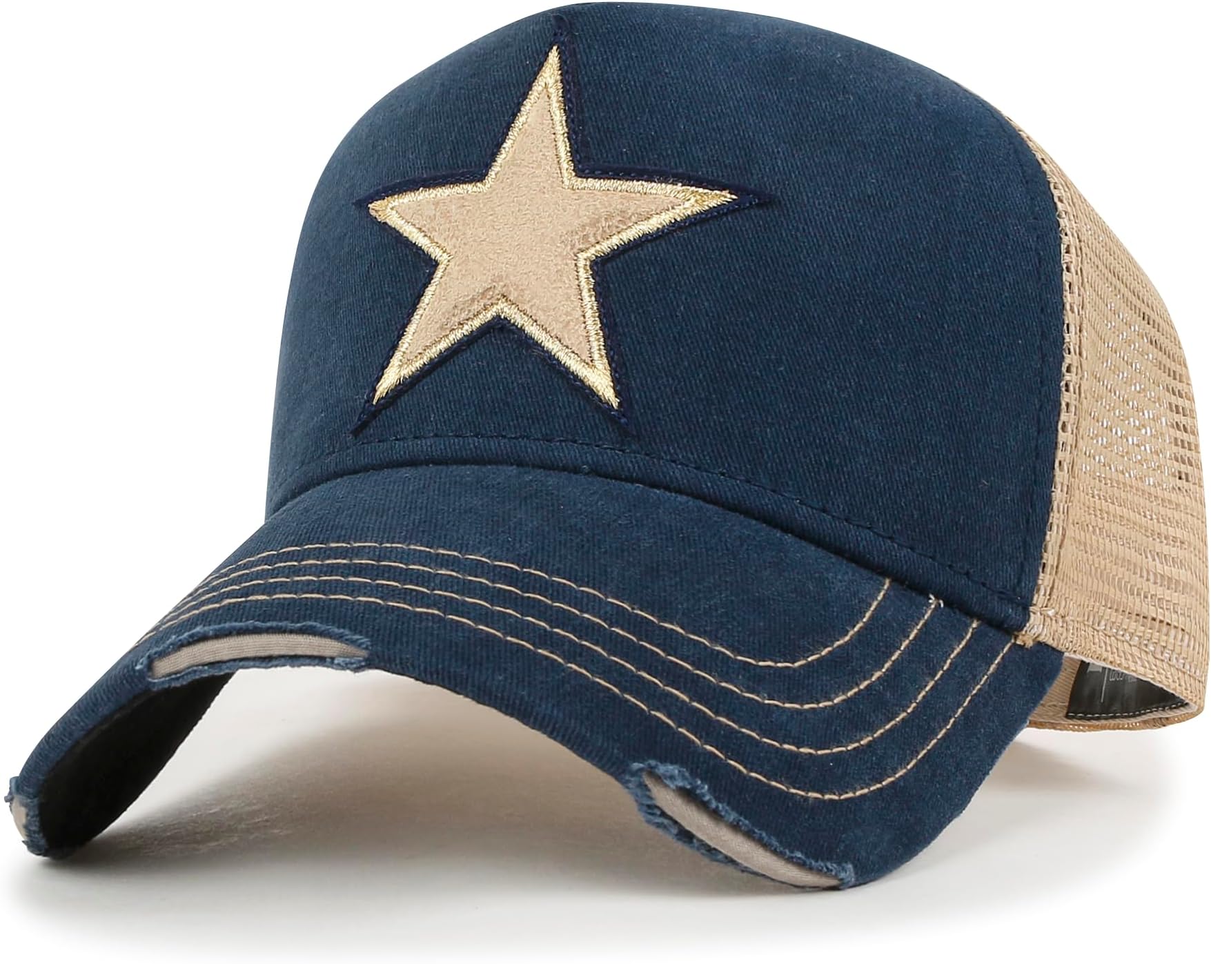 ilililyPremium Star Embroidery Cotton Trucker Hat Distressed Baseball Cap
