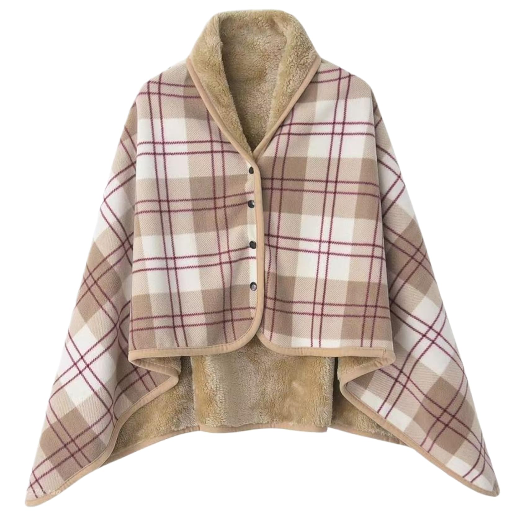 Poncho avec boutons en polaire à carreaux pour rester au chaud les mains libres