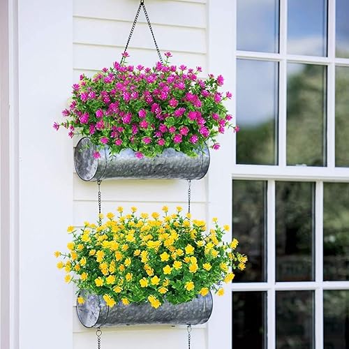 Miniatura 7 de 8 paquetes de flores artificiales para exteriores, resistentes a los rayos UV, plantas de plástico falsas para interiores y exteriores, macetas