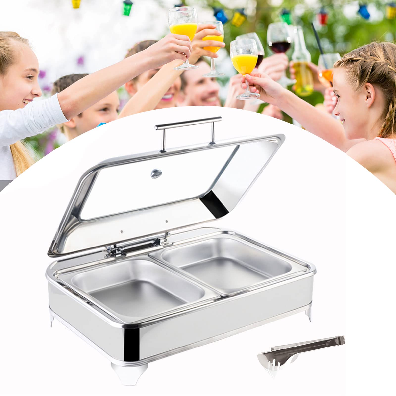 Scaldavivande Elettrico Professionale, Scaldavivande Elettrico Acciaio Inox Contenitore Scalda Cibo per Buffet Hotel Feste, Coperchio Visibile+Temperatura Regolabile, Facile da Pulire, 9L