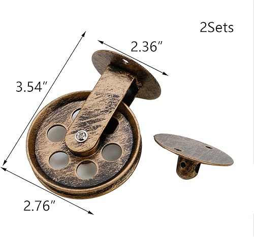 Miniatura 2 de HEVSTIL Ruedas de polea de bronce de metal industriales para hacer a la medida, lámpara colgante de granero, estilo vintage, montaje en pared,