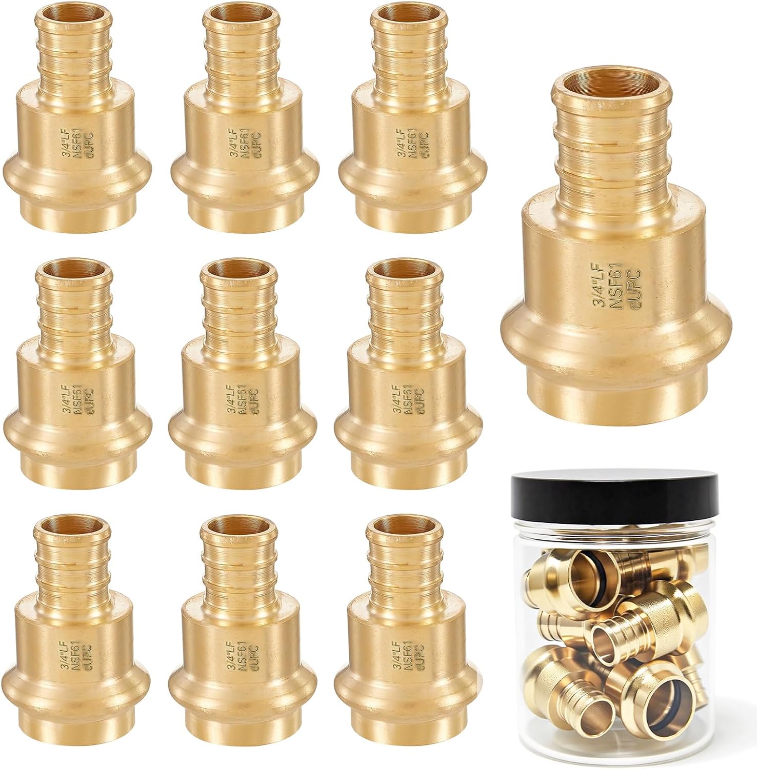 10-Pack 3/4 Inch Press to PEX Adapter Fittings | Lead-Free Brass Press Fittings for PEXB Tubing, Crimp & Clamp System, Press fittings 3/4 inch
