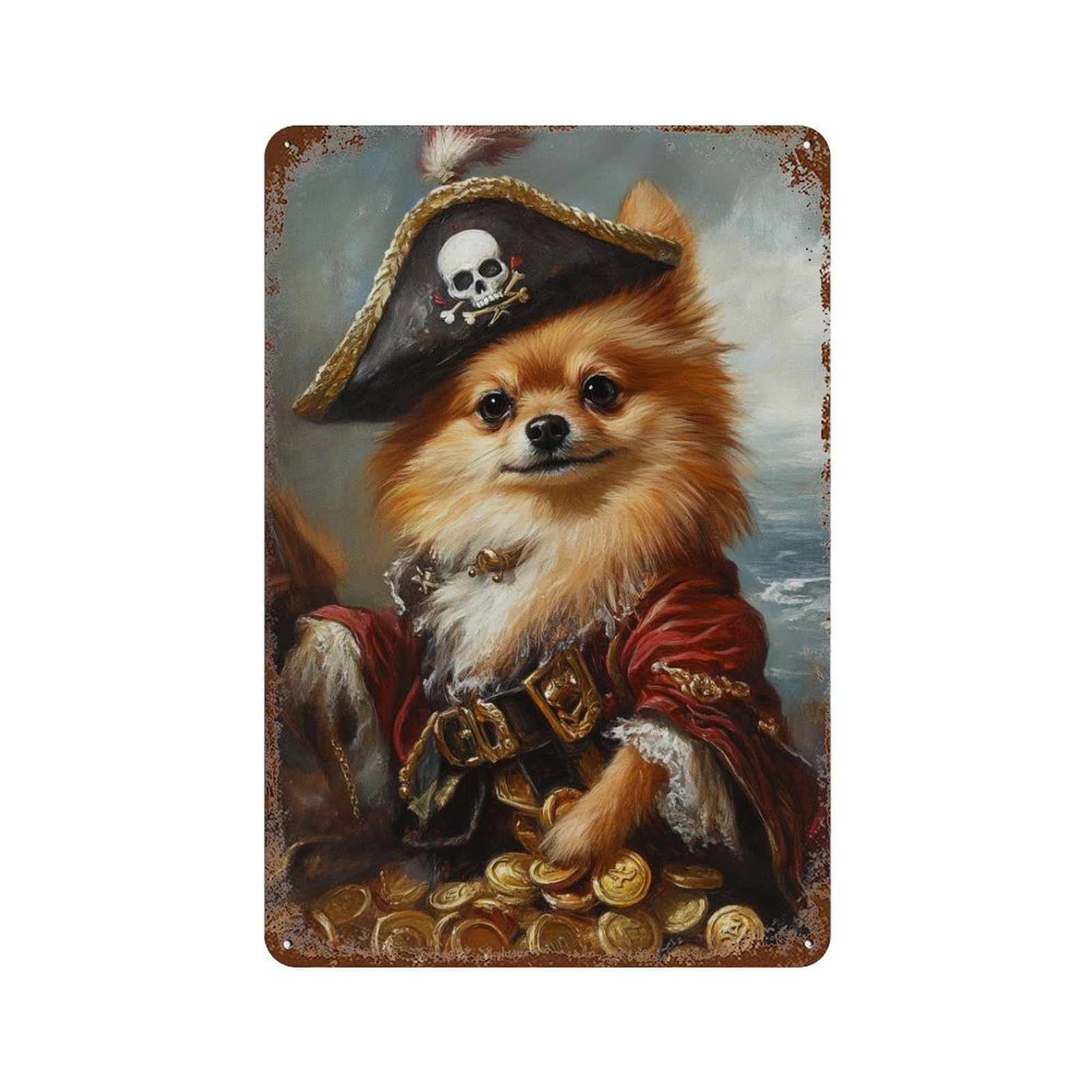 Pirate Dog Treasure Chest-88 Rust Effect Tin Sign 11.8"x7.9", Vintage Wall Decor for Pub, Kitchen And Man Cave Decor