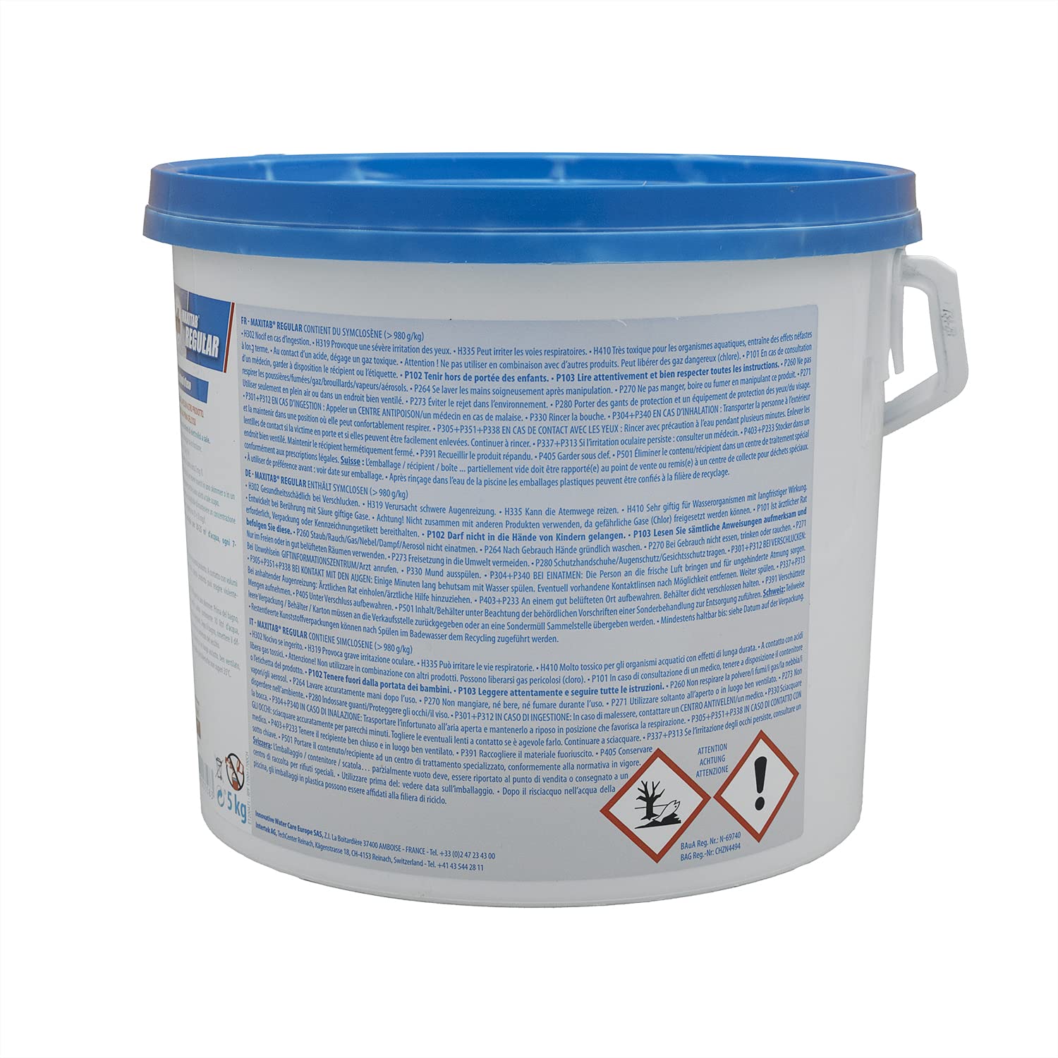 HTH MAXITAB Regular Galet 200g - 5kg | Chlore Lent Stabilisé - Désinfection Régulière - Dissolution Lente + 10 Tests HPS OFFERTS 6 en 1