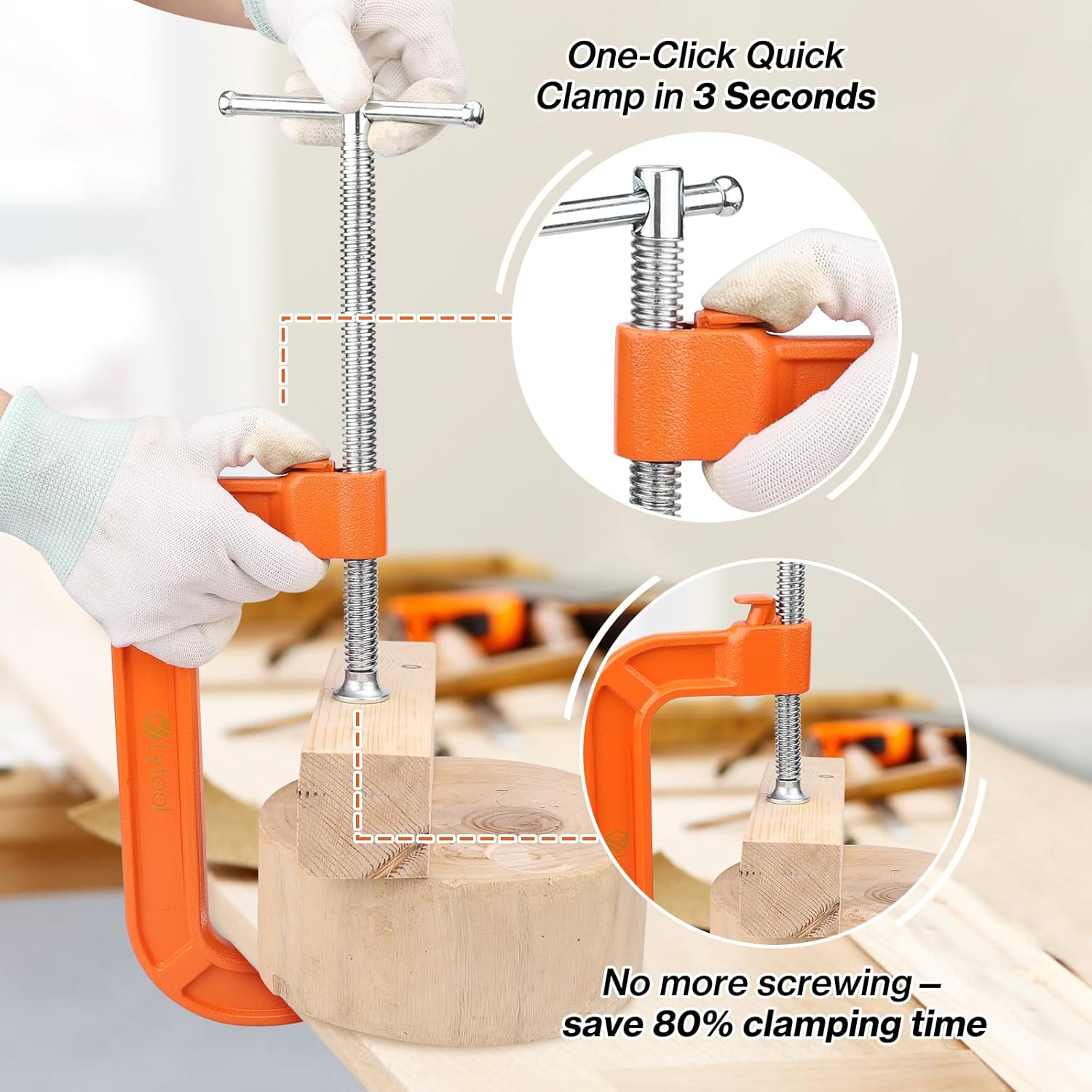 Lytool 6 Inch Quick Release C Clamp with Button, Heavy Duty 700kgf Cast Iron G Clamp for Woodworking and Welding