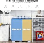 COSTWAY, Twin Tub 26lbs Capacity Laundry, 18lbs 8lbs Spinner Combo with Timer Knobs, Built-in Drain Pump, Compact Washer for Home Dorm Apartment (Blue+White) portable washing machine