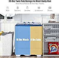 Vista 9 de COSTWAY Lavadora portátil, lavadora de lavandería de 26 libras de capacidad de 26 libras, lavadora de 18 libras y combo giratorio de 8 libras