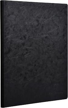 Clairefontaine - Ref 791461C - Age Bag Clothbound Notebook 192 Pages - A4 Size, Lined Rulings, 90gsm Brushed Vellum Paper - Black Leather Effect Cover