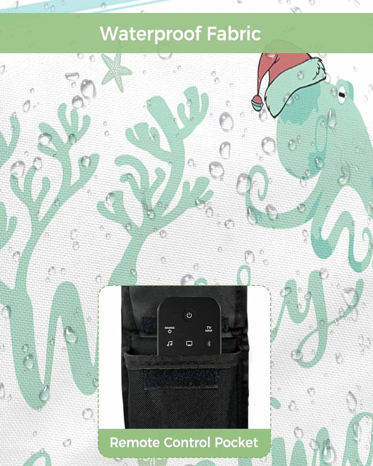Christmas Teal Starfish Outdoor TV Cover 60"-65" - 600D Waterproof TV Cover Weatherproof TV Screen Protector Dustproof Xmas Octopus Coral Shells Stripe White TV Display Protector for Flat Screen TV