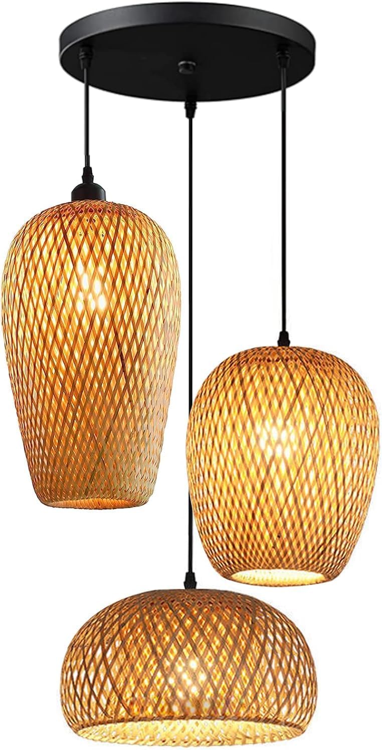 GWY Bamboo Lantern Pendant Lamp, Retro Japanese Style E27 Chandelier Hanging Light Ceiling Lighting Fixture for Living Room Bedroom Restaurant Cafe Teahouse Bar Dining Room Club