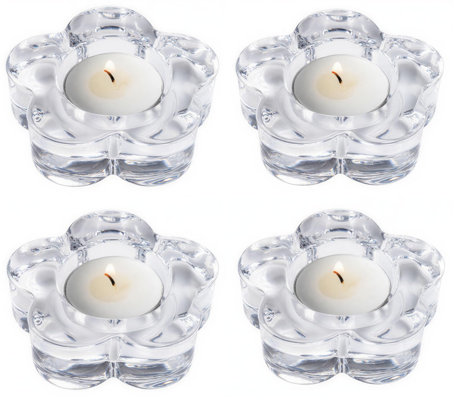 4 Pcs Clear Glass Tealight Candle Holders, Fits Tea Lights With Diameter Up to 4cm, Perfect for Home Decor, Wedding, Party & Table Centerpieces