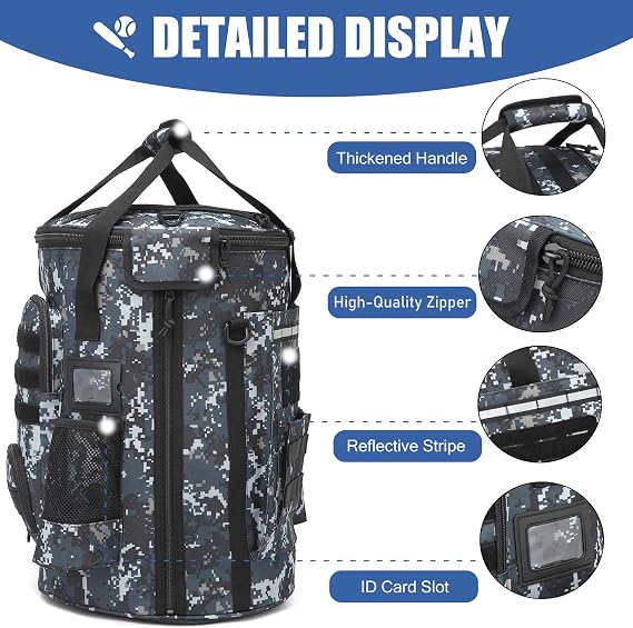 Baseball Bucket Bag 6 Gallon Multi Pockets Softball Coaching Equipment Bag