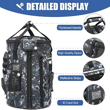 Baseball Bucket Bag 6 Gallon Multi Pockets Softball Coaching Equipment Bag