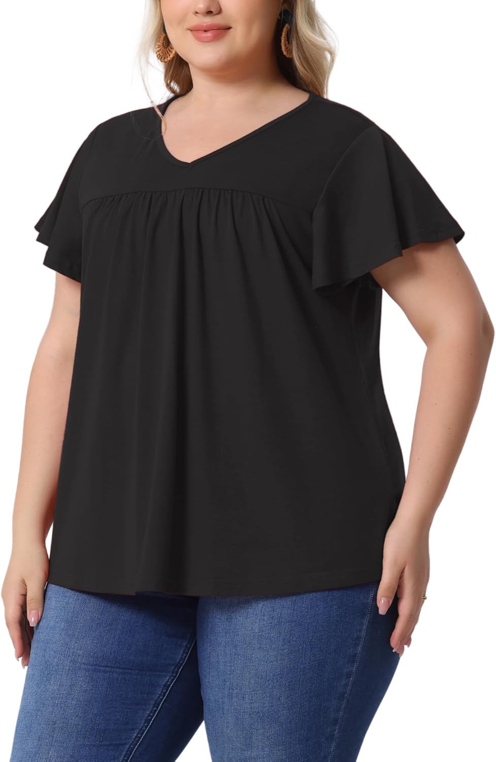 Agnes Orinda Plus Size Women's V Neck Ruffle Short Sleeve Tops Boho Floral Summer t Shirt Tee Tops Blouse Casual 2025 - Image 2