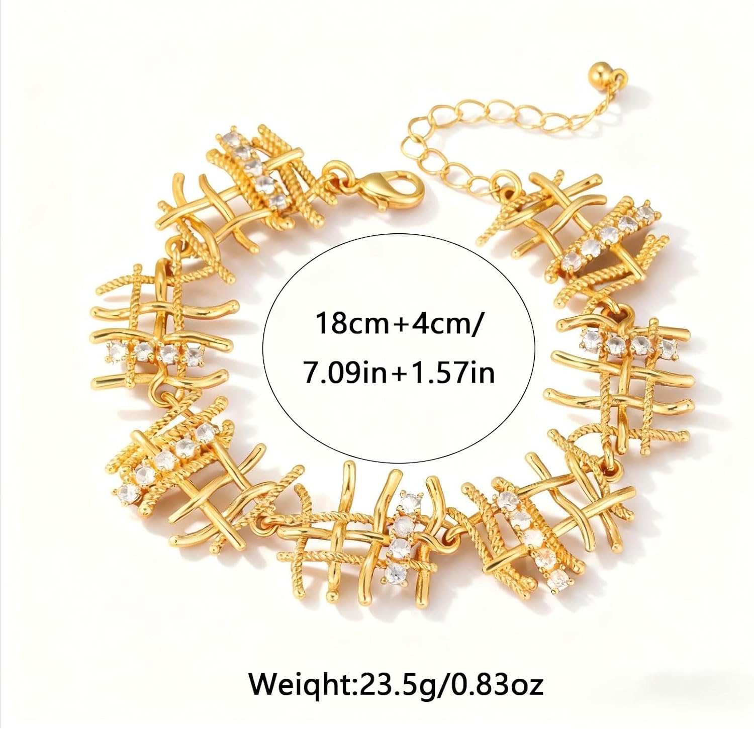 Vintage Woven Gold Plated Bracelet for Women, Cubic Zirconia Elegant Adjustable Chain, Retro Luxe Dainty Jewelry Gift for Her - Image 7
