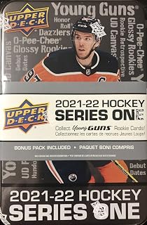 Lata de coleccionista de tarjetas coleccionables de hockey NHL Upper Deck 2021-22 Series One [8 paquetes + 1 paquete de bonificación]