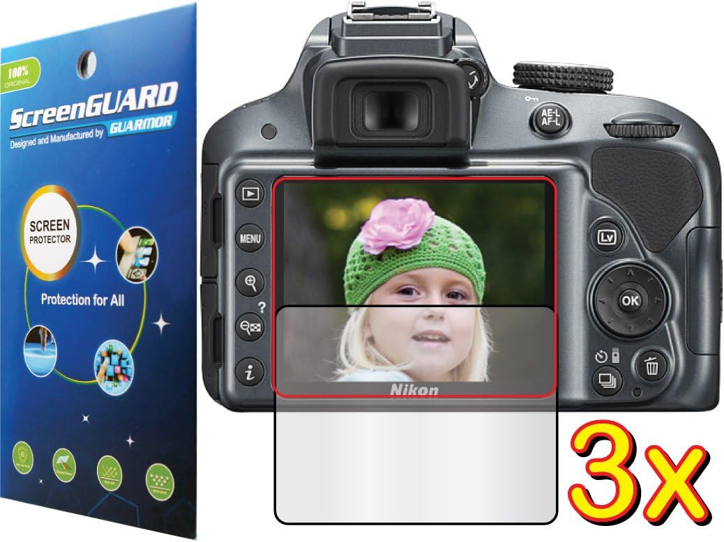 3x Nikon D-SLR D3300 Digital Camera Premium Clear LCD Screen Protector Guard Shield Kit (NO CUTTING, GUARMOR Brand)