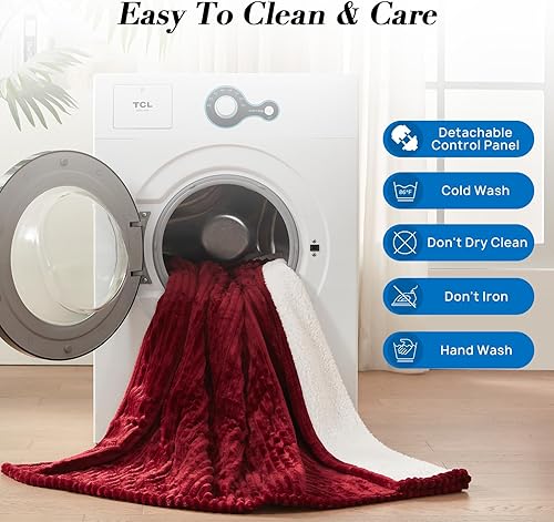 Miniatura 9 de Westinghouse Manta eléctrica térmica de 84 x 90 pulgadas con 10 niveles de calefacción y ajustes de tiempo de calentamiento de 1 a 12 horas, manta