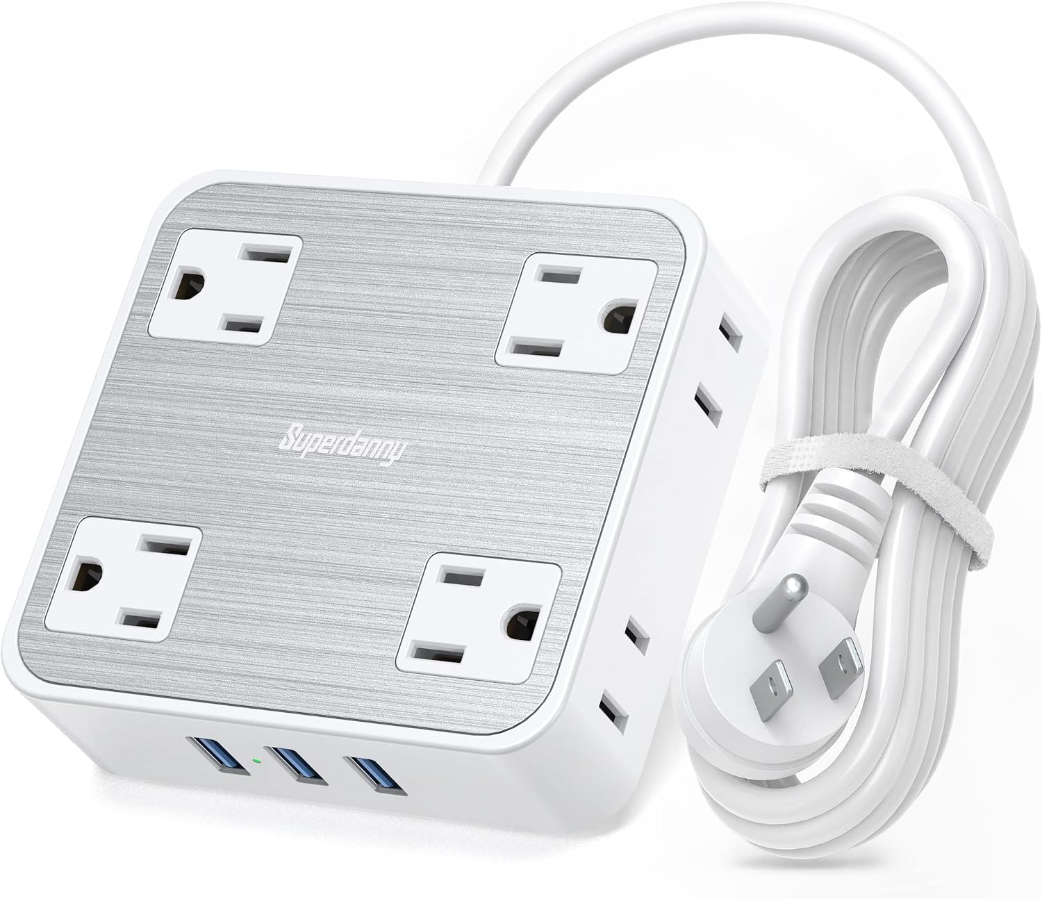 Power Strip Surge Protector, SUPERDANNY 8 Widely Spaced Outlets and 3 USB Ports, 5 Ft Flat Plug Extension Cord, 1050 Joules, Wall Mount, Desk Charging Stationfor Home, Office, Dorm, White