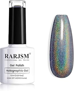 RARJSM Holographic Nail Polish Black Gel Nail Polish Soak Off Nail Gel Collection Cruing Required for Nail Art Design 1 Pack 0.25 Fl.oz RAR72
