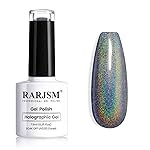 RARJSM Holographic Nail Polish Black Gel Nail Polish Soak Off Nail Gel Collection Cruing Required for Nail Art Design 1 Pack 0.25 Fl.oz RAR72
