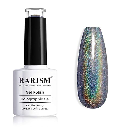 RARJSM Holographic Nail Polish Black Gel Nail Polish Soak Off Nail Gel Collection Cruing Required for Nail Art Design 1 Pack 0.25 Fl.oz RAR72 - RAR72