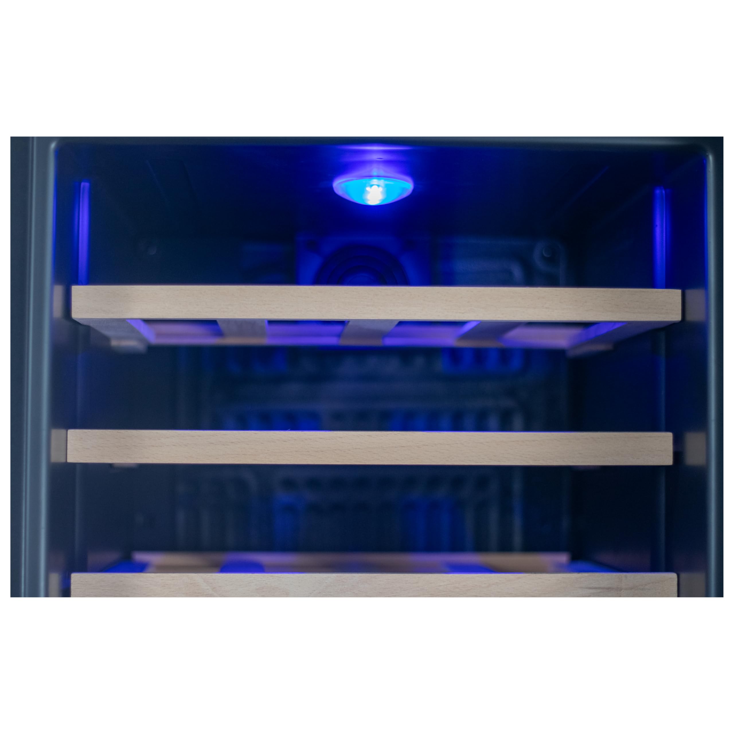 HYE Wine Cooler - Wine Fridge With 20 Bottle/62L Storage, 43CM Width, Wooden Shelves, LED Top Lighting, Temperature Range Adjustment, 40 dB Operation, Perfect For Enthusiasts - RF01WC20B31 — view 4