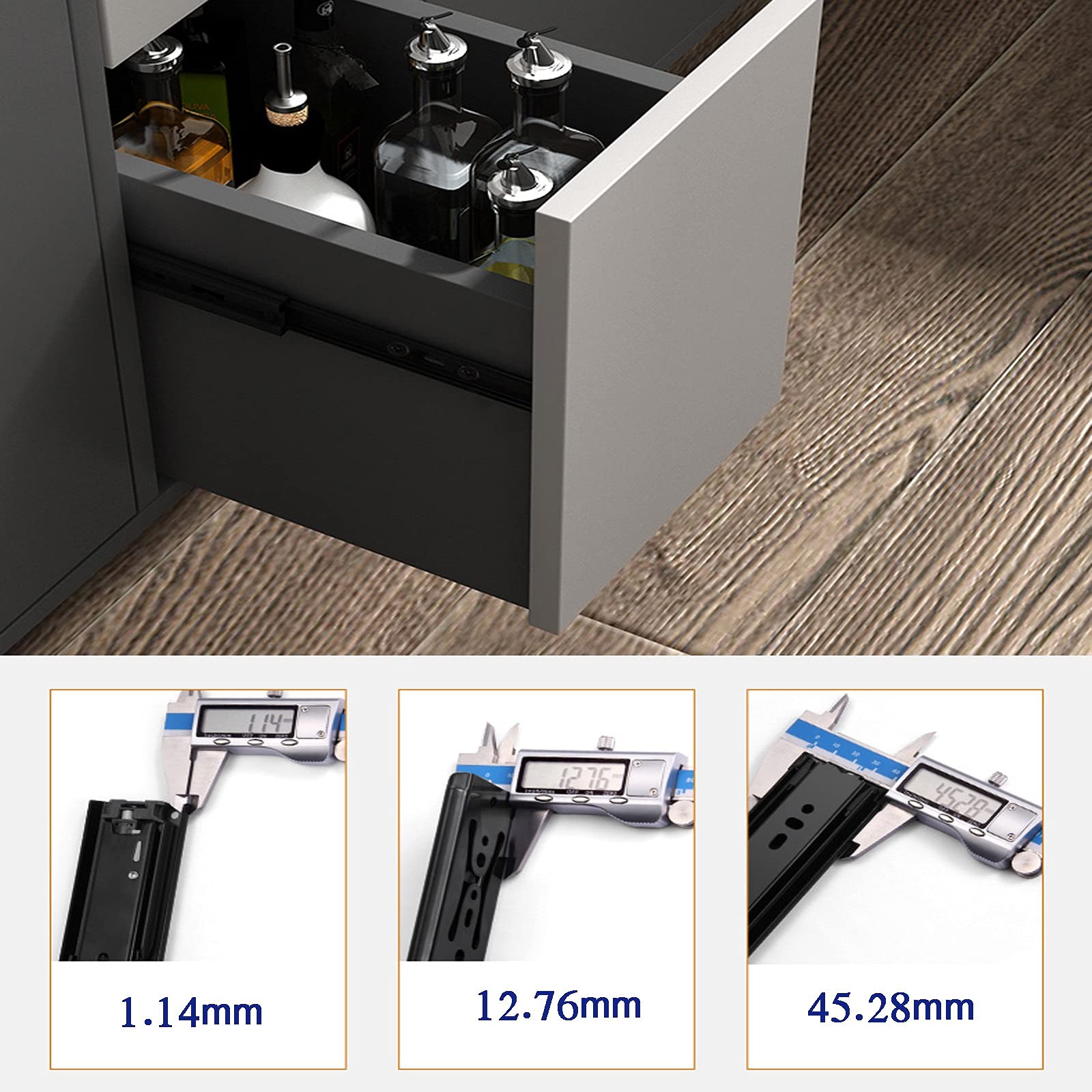 Guide for Cassetti Scorrevoli, Guide Telescopiche Cucina, Acciaio Guide 300 400 500mm, Nero, Cuscinetto A Sfera Guide per Cassetti Pesanti con Chiusura Automatica 1 Paio (Size : 450mm)