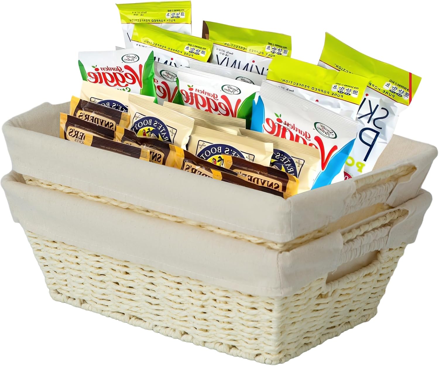 JS HOME Wicker Storage Baskets with Liners, Round Paper Rope Storage Baskets with Built-in Handles Handwoven Shelf Baskets Storage Boxes Organizers for Clothes/Dresser/Bathroom/Shelves/Towels, 2 Pack