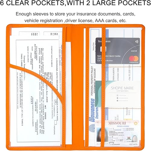 Miniatura 18 de Tarjetero de alta calidad para registro y seguro de automóvil con cierre magnético, organizador de coche para documentos, tarjetas, licencia (negro)