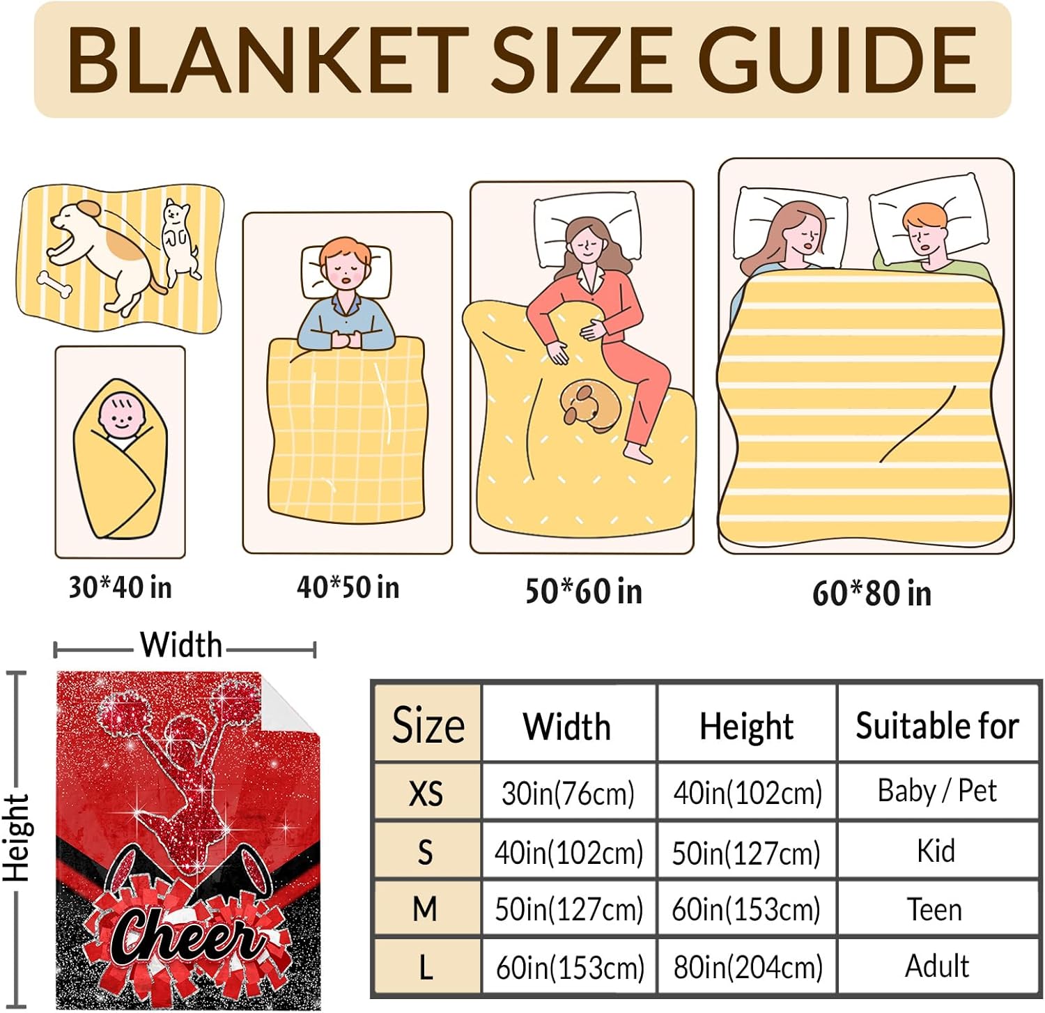 Girls Cheer Blanket, Cheerleader Throw Blankets for Kids Teens Daughter Team 40x50 Inches Cozy Soft Red Cheerleading Throw for Sofa Couch Bed Trip Camp - Image 5