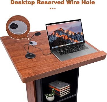 Customized 47’’ Wood Podium with Wheels, Wooden Lectern Stand with15MM Particle Board, Elegant Design with Storage, Pulpits Mic Stand Space, Wooden Pulpit for Churches, Office, School