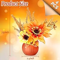 Vista 5 de 4 piezas de decoración de bandeja escalonada de otoño de Acción de Gracias, mini tazas de calabaza con girasol artificial, juego de decoración