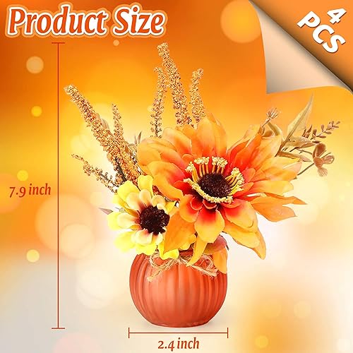 Miniatura 5 de 4 piezas de decoración de bandeja escalonada de otoño de Acción de Gracias, mini tazas de calabaza con girasol artificial, juego de decoración de