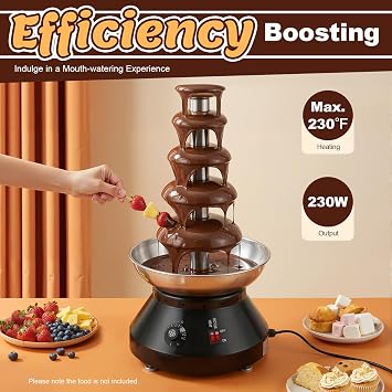 Commercial Chocolate Fountain Machine, 5-Tier Large Chocolate Fondue Tower, Stainless Steel Chocolate Melting Heating Machine Hot Chocolate Waterfall for Party, Gathering, Wedding