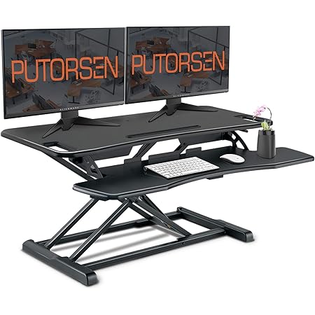 Putorsen Poste De Travail Assis Debout 32 Bureau D Ordinateur Assis Debout Station De Travail Debout A Hauteur Facilement Reglable Bureau Convertible Avec Plateau De Clavier Amovible Noir Amazon Fr Cuisine Et Maison