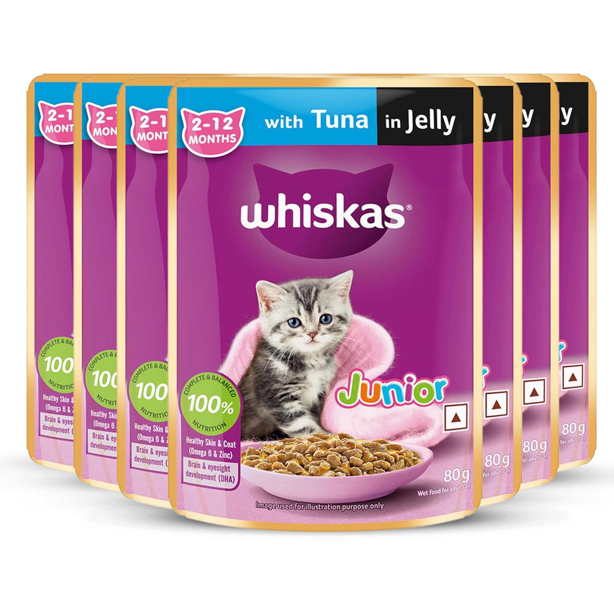 Whiskas Junior Kitten (2-12 Months) Wet Cat Food, Tuna in Jelly, 80 g, Hydrating Food Made with Real Fish, 100% Complete & Balanced Nutrition for Kittens (Pack of 7)-image-8