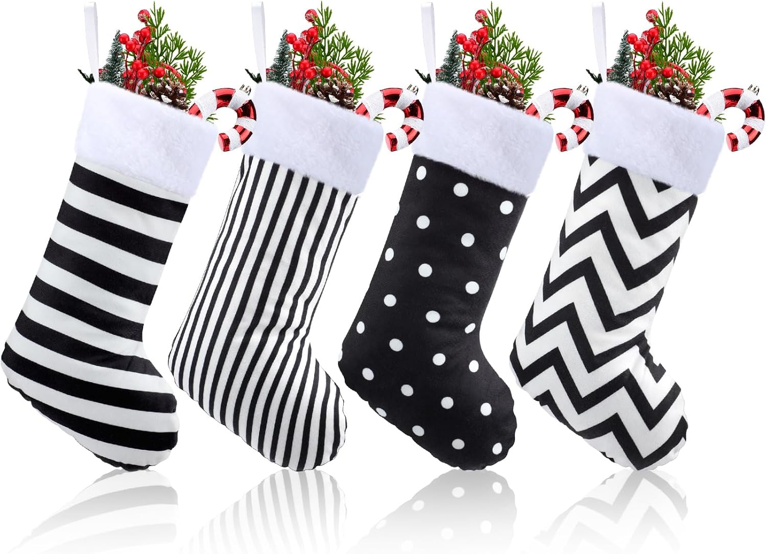 Realspring 4 Pcs Christmas Stockings Black And White 