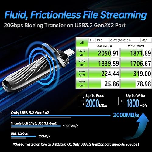 Miniatura 3 de SSK Unidad externa SSD USB C de 1 TB, hasta 2000 MBs, unidades de estado sólido externas USB 3.2 Gen 2X2, SSD portátil Stick de potencia ultrabaja