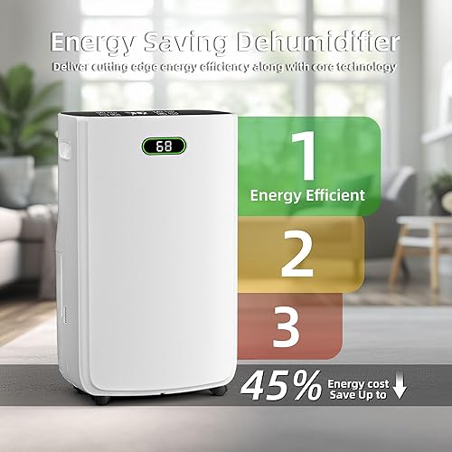 Miniatura 5 de Deshumidificador de 5000 pies cuadrados para sótano con manguera de drenaje, deshumidificadores de 80 pintas para el hogar con tanque de agua grande