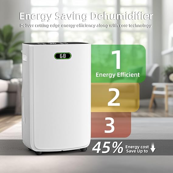 5000 Sq.Ft Dehumidifier for Basement with Drain Hose, 80 Pint Dehumidifiers for Home with Large 6.5L Water Tank,24H Timer,Child Lock,Defrost,Silent,4 Modes Operation Auto Shut-off