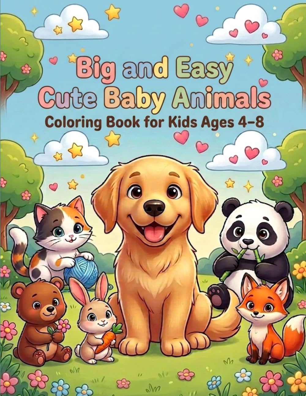 Big and Easy Cute Baby Animals Coloring Book for Kids Ages 4–8: 40 Fun and Simple Coloring Pages with Puppies, Kittens, Bunnies, Bears, Pandas and Adorable Animals (Big and Easy Coloring Adventures)